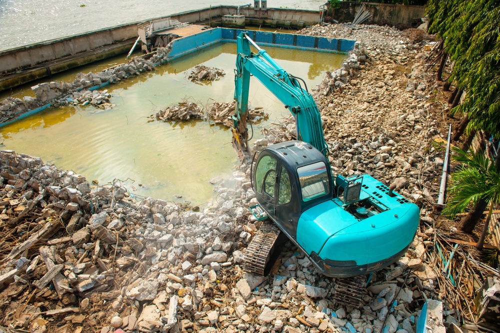 Swimming pool being demolished