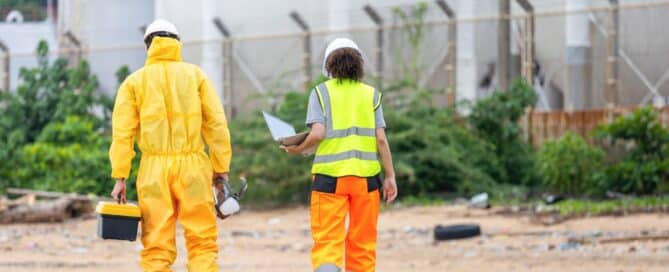 Environmental Workers Inspecting Industrial Site